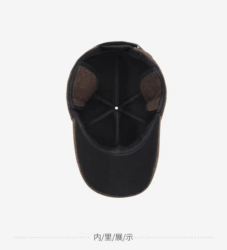 Men Woolen Baseball Cap Winter Warm Ear Protection Brown — feature 13