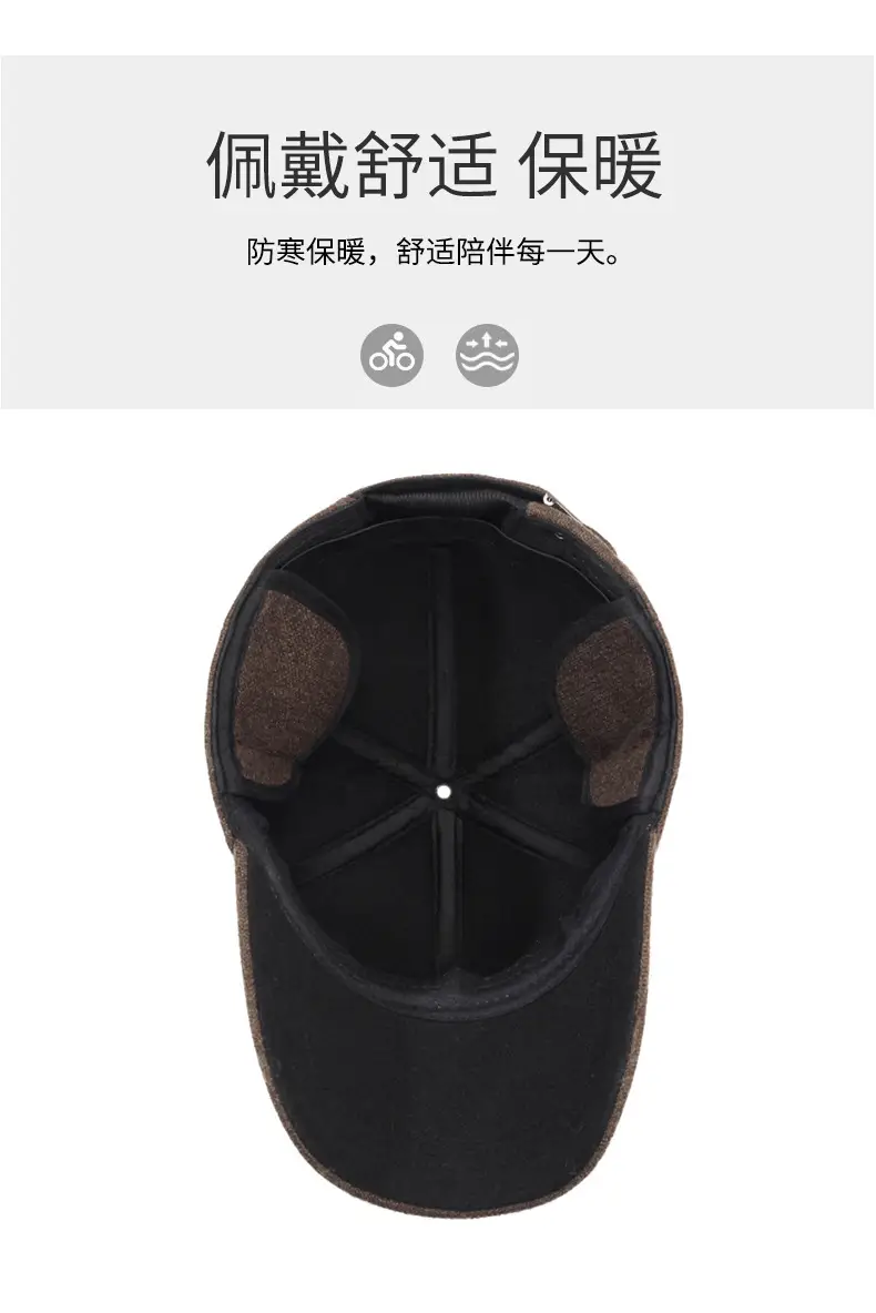 Men Woolen Baseball Cap Winter Warm Ear Protection Brown — feature 5