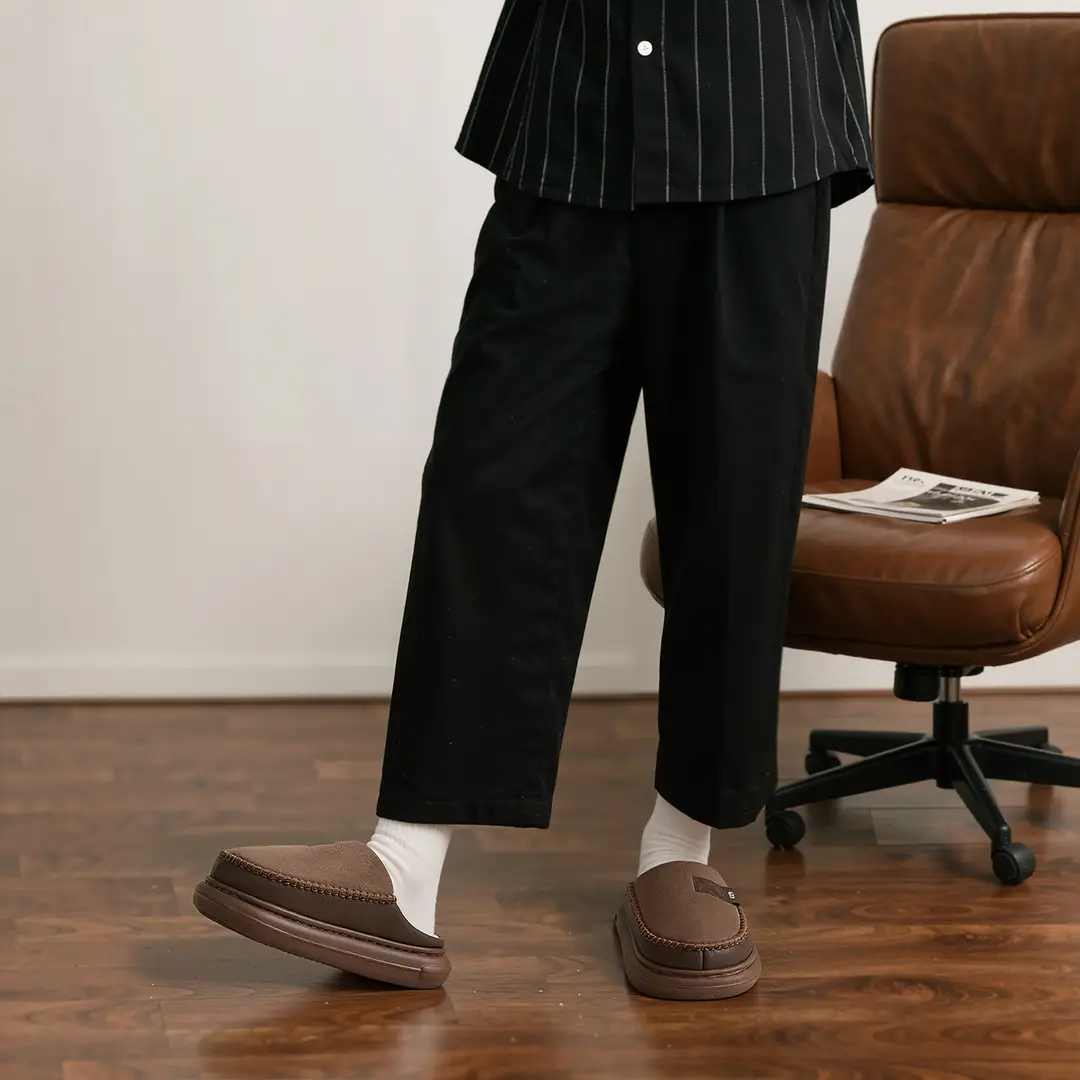Nanbowan Cotton Slippers for Men in Winter, High-Bottom Eva Thick-Soled Slippers with a Sense of Stepping on Shit, Non-Slip, Simple Cotton Slippers for Men at Home and Indoors - Image 6