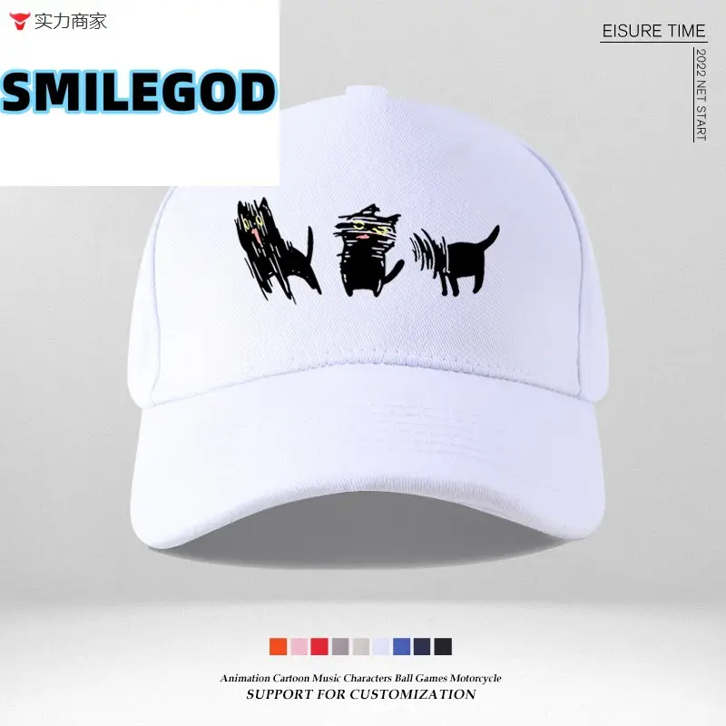 Blue Cat Graphic Baseball Cap for Girls