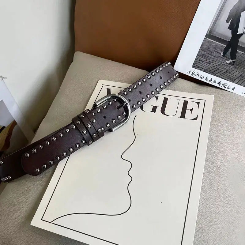 Vintage Rivet Belt for Women Green Pants — feature 17