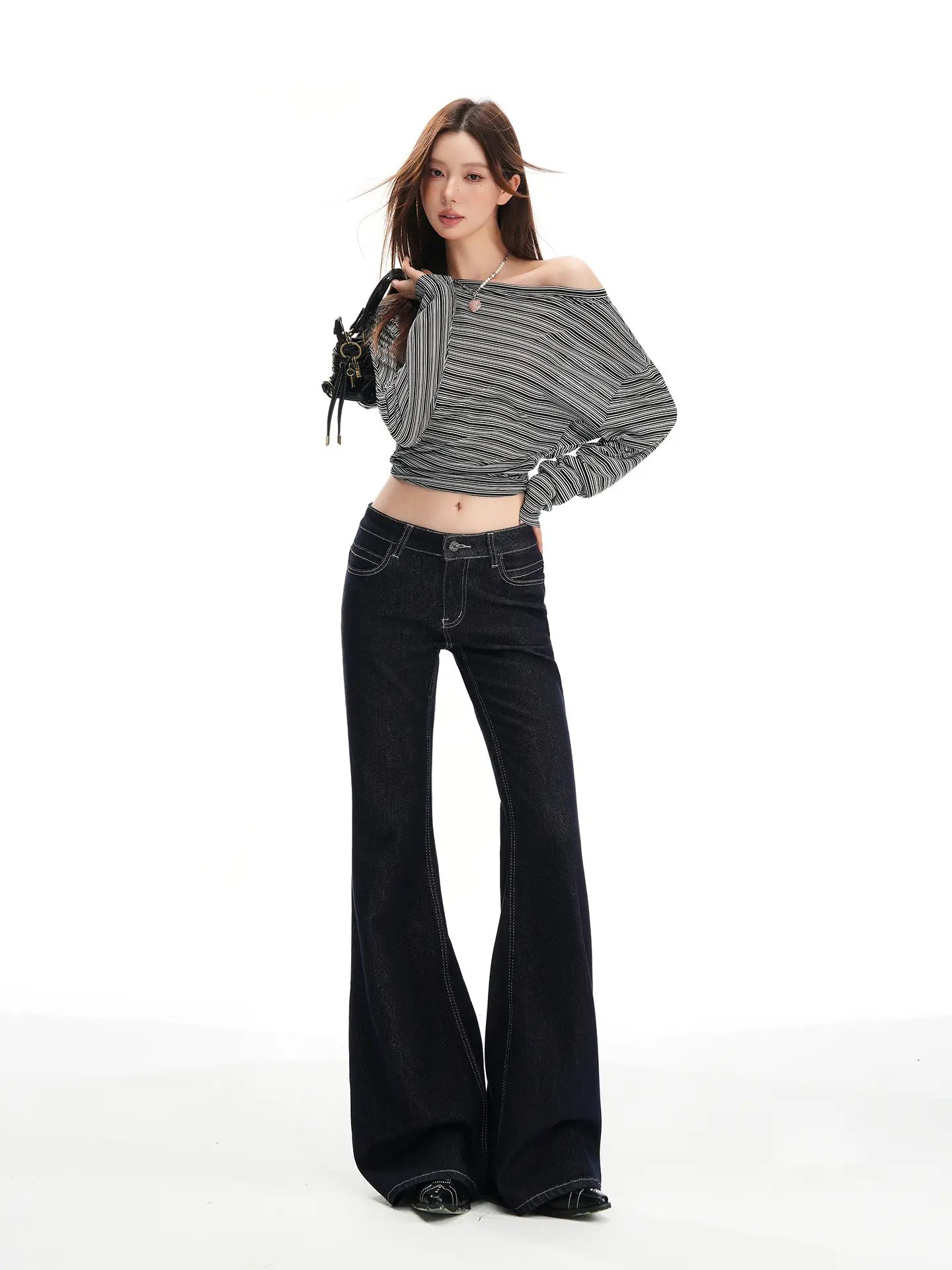 Dark Blue Micro-Flared Jeans Women 2025 Autumn