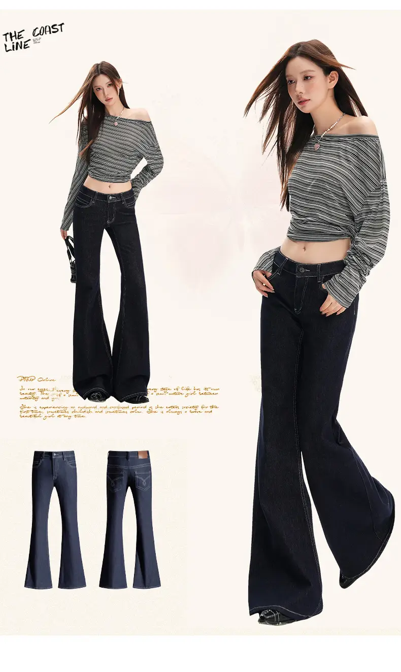 Dark Blue Micro-Flared Jeans Women 2025 Autumn — feature 1