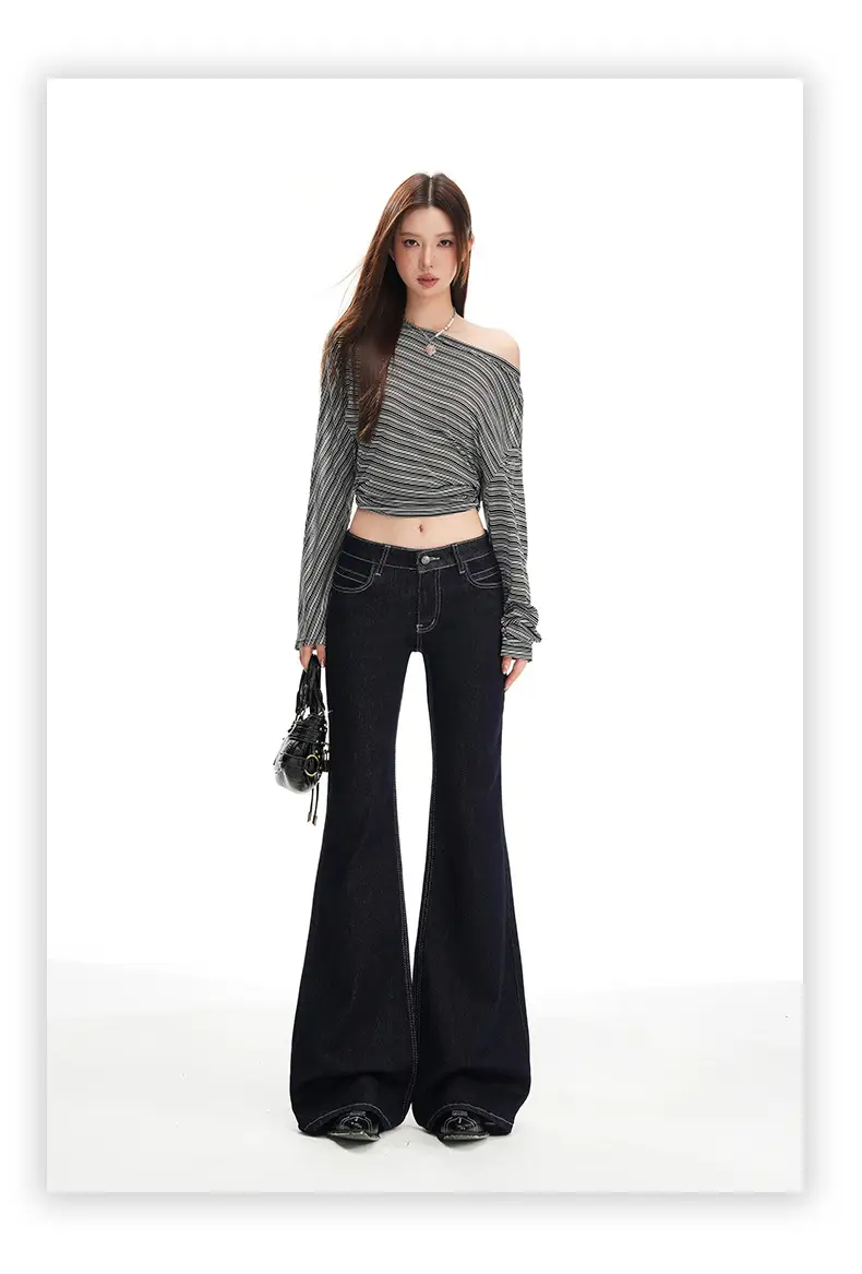 Dark Blue Micro-Flared Jeans Women 2025 Autumn — feature 10