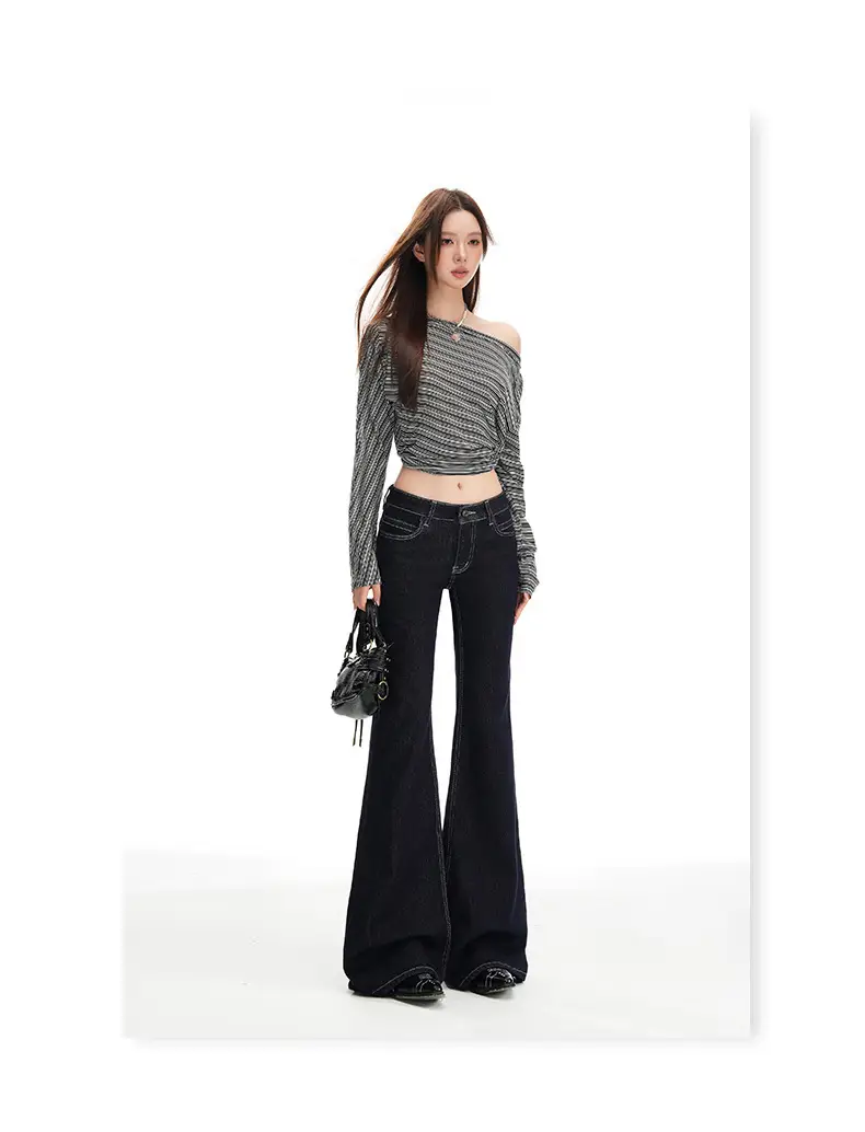 Dark Blue Micro-Flared Jeans Women 2025 Autumn — feature 11