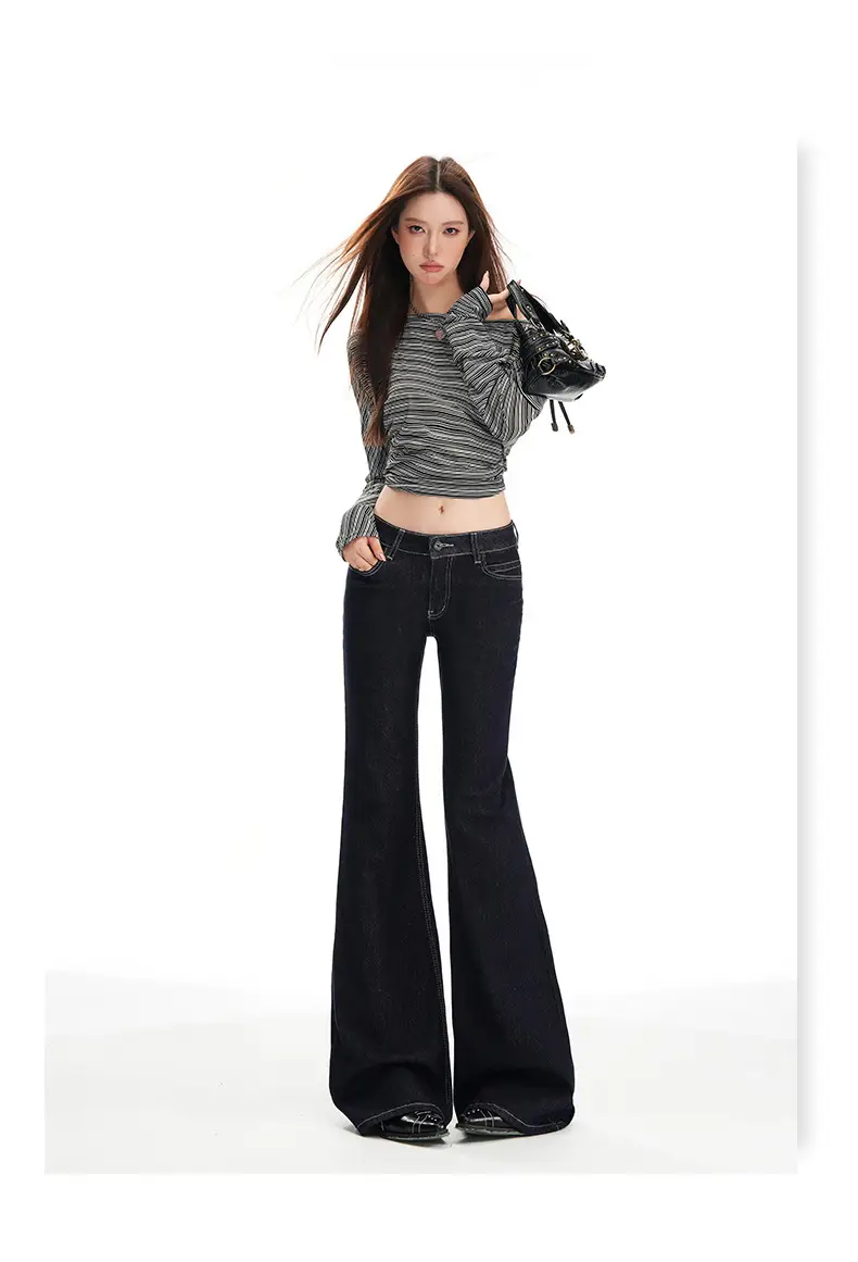 Dark Blue Micro-Flared Jeans Women 2025 Autumn — feature 14