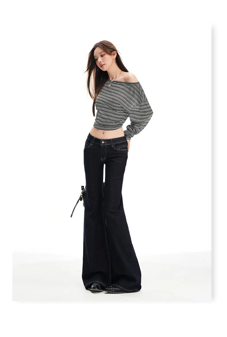Dark Blue Micro-Flared Jeans Women 2025 Autumn — feature 15
