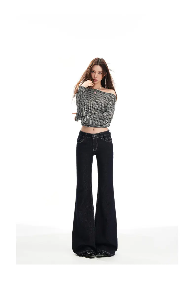 Dark Blue Micro-Flared Jeans Women 2025 Autumn — feature 17