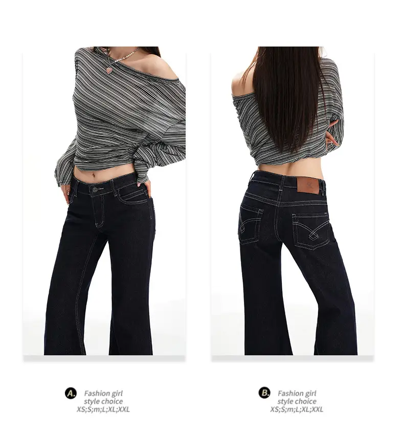 Dark Blue Micro-Flared Jeans Women 2025 Autumn — feature 9
