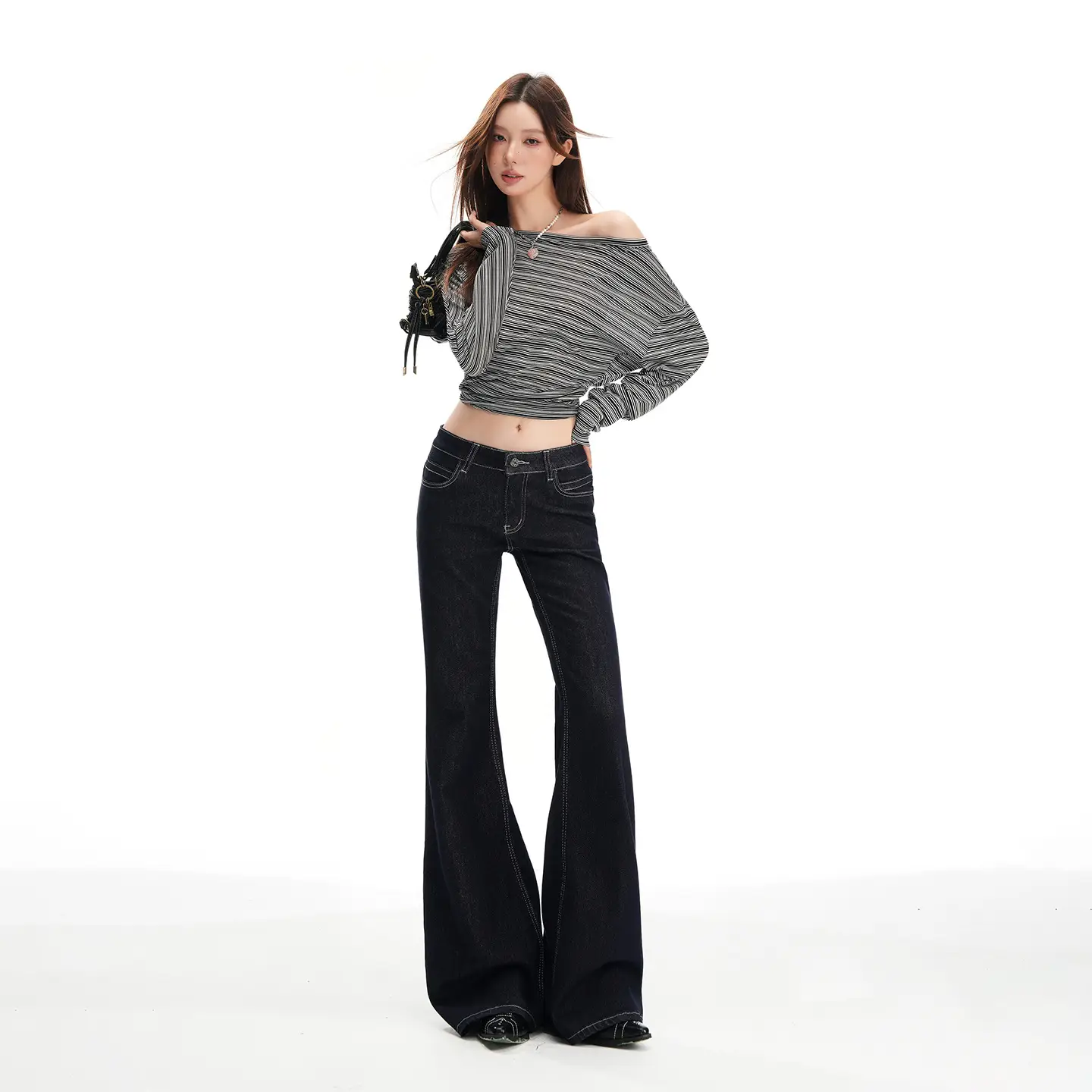 Dark Blue Micro-Flared Jeans Women 2025 Autumn