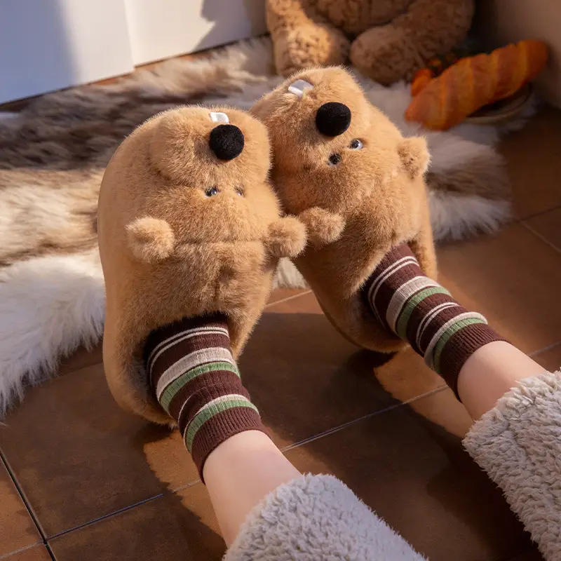 Cute Marmot Cotton Slippers for Women Winter Home Indoor Plush Warm Women's Home Soft Bottom Non-Slip Cotton Slippers - Image 5