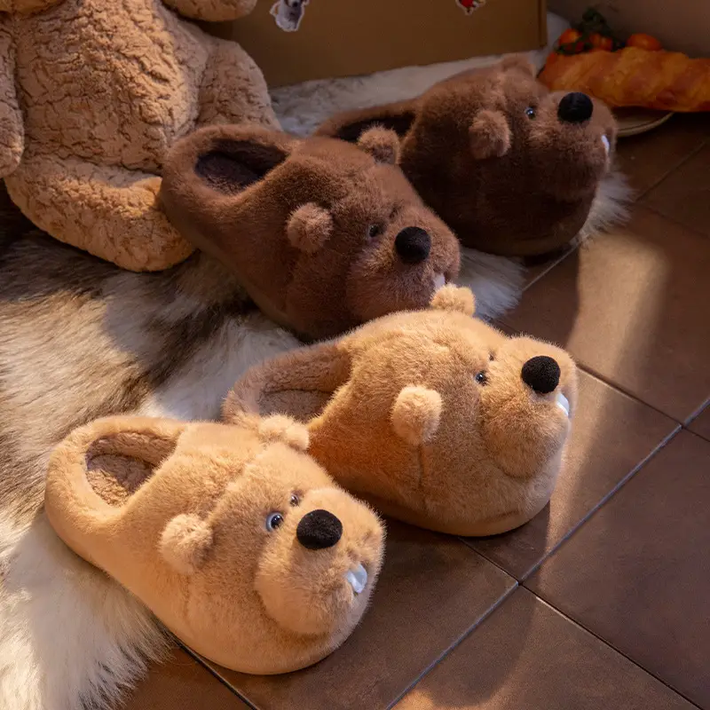 Cute Marmot Cotton Slippers for Women Winter Home Indoor Plush Warm Women's Home Soft Bottom Non-Slip Cotton Slippers - Image 6