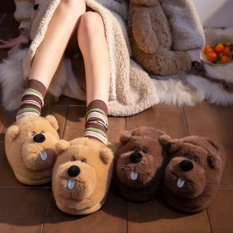 Cute Marmot Cotton Slippers for Women Winter Home Indoor Plush Warm Women's Home Soft Bottom Non-Slip Cotton Slippers - Image 7