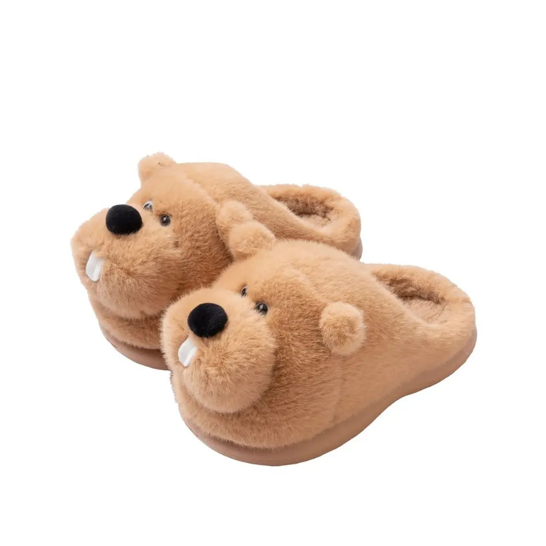 Cute Marmot Cotton Slippers for Women Winter Home Indoor Plush Warm Women's Home Soft Bottom Non-Slip Cotton Slippers - Image 8