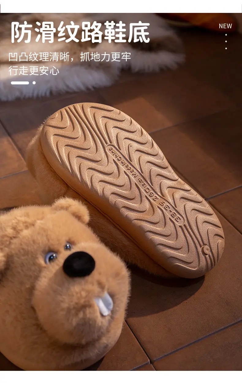 Cute Marmot Cotton Slippers for Women Winter Home Indoor Plush Warm Women's Home Soft Bottom Non-Slip Cotton Slippers — feature 4