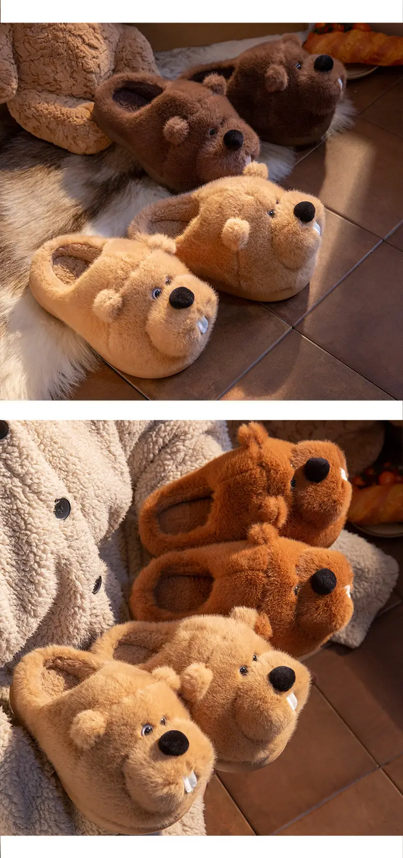Cute Marmot Cotton Slippers for Women Winter Home Indoor Plush Warm Women's Home Soft Bottom Non-Slip Cotton Slippers — feature 5