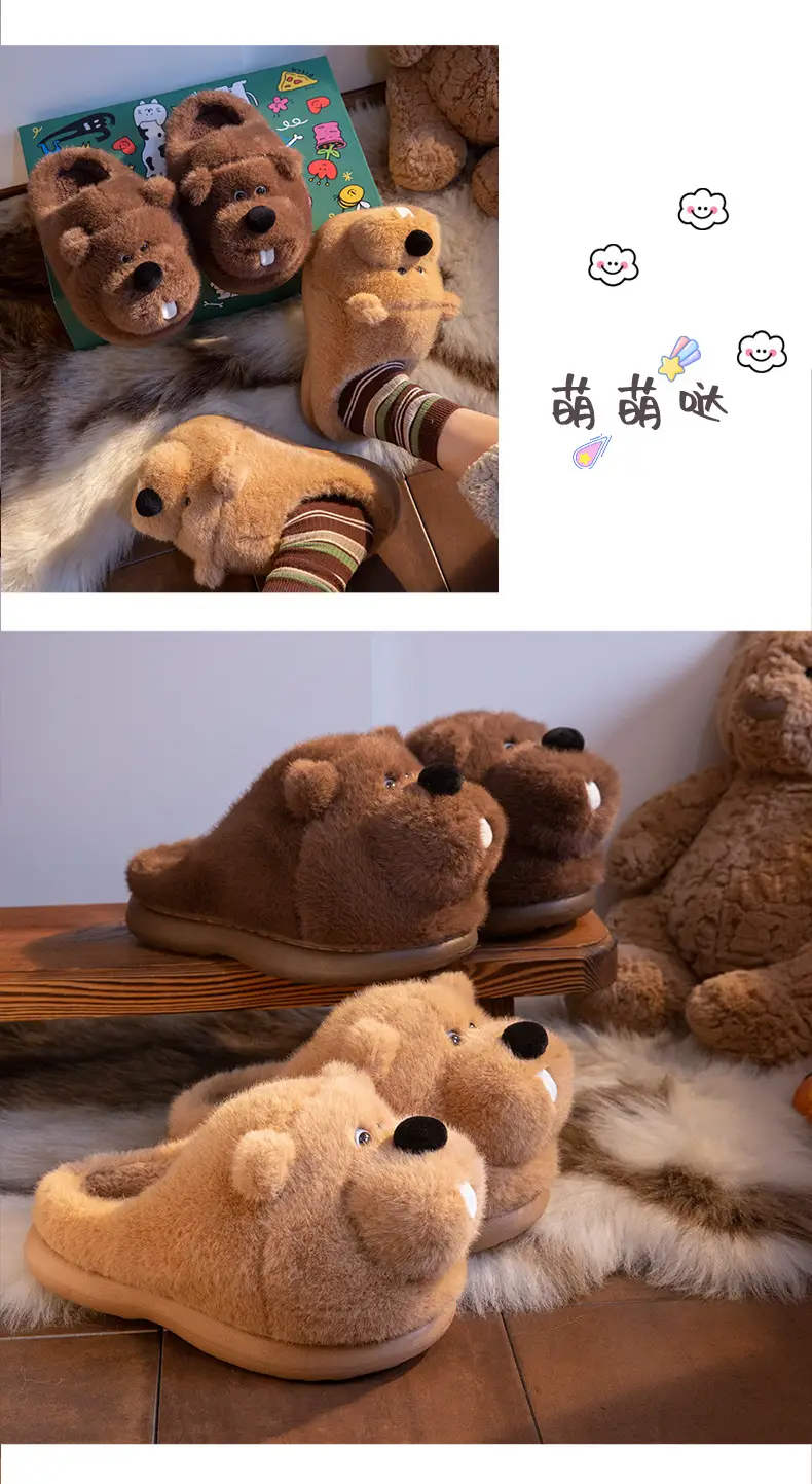 Cute Marmot Cotton Slippers for Women Winter Home Indoor Plush Warm Women's Home Soft Bottom Non-Slip Cotton Slippers — feature 6