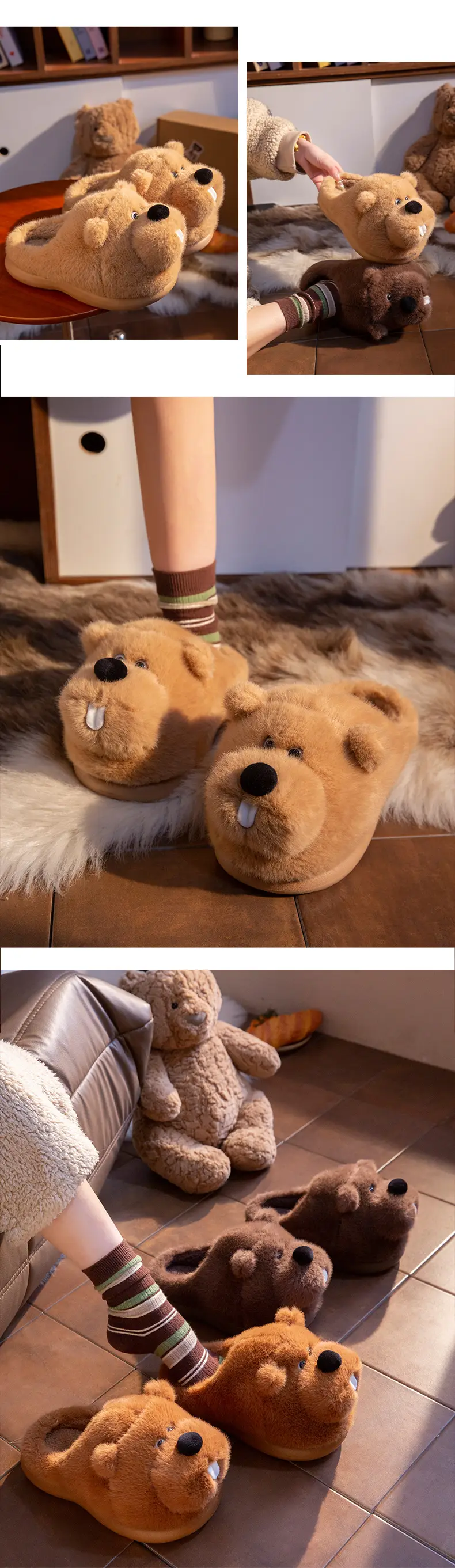 Cute Marmot Cotton Slippers for Women Winter Home Indoor Plush Warm Women's Home Soft Bottom Non-Slip Cotton Slippers — feature 7