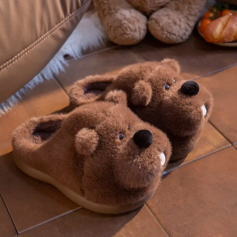 Cute Marmot Cotton Slippers for Women Winter Home Indoor Plush Warm Women's Home Soft Bottom Non-Slip Cotton Slippers - Image 2
