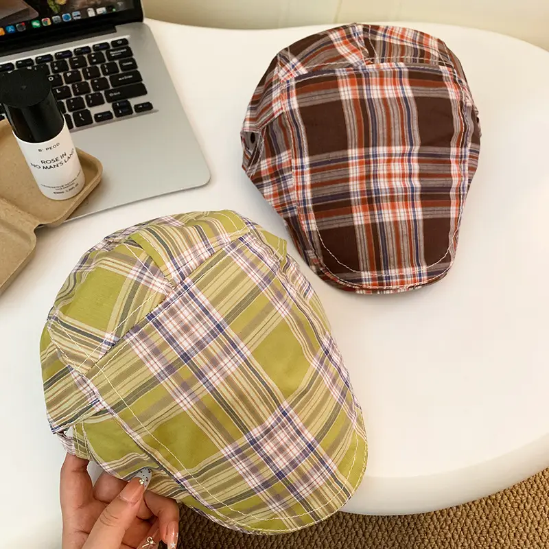 Women Japanese Plaid Forward Cap Spring Summer Beret - Image 7