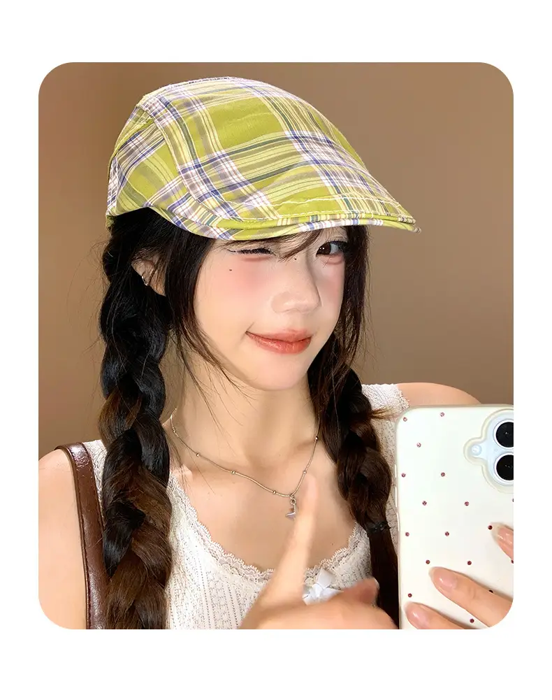 Women Japanese Plaid Forward Cap Spring Summer Beret — feature 10