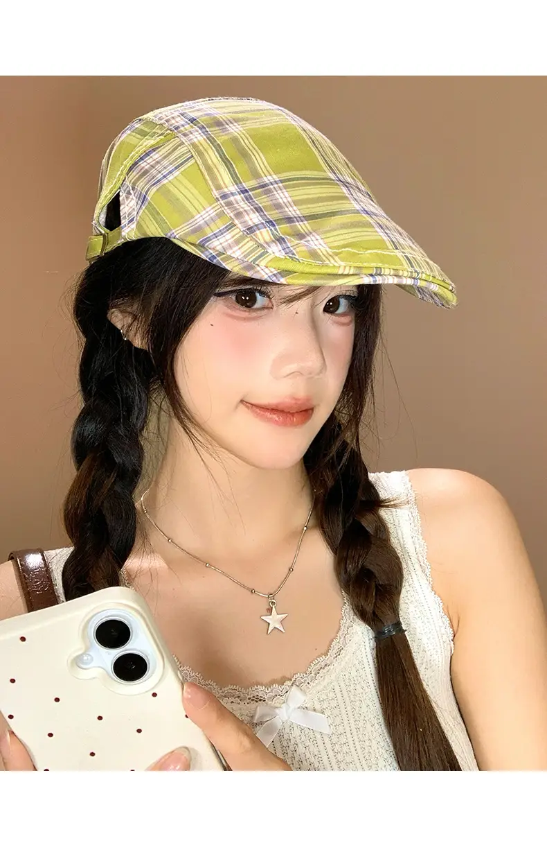 Women Japanese Plaid Forward Cap Spring Summer Beret — feature 13