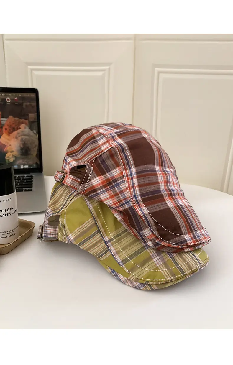 Women Japanese Plaid Forward Cap Spring Summer Beret — feature 14