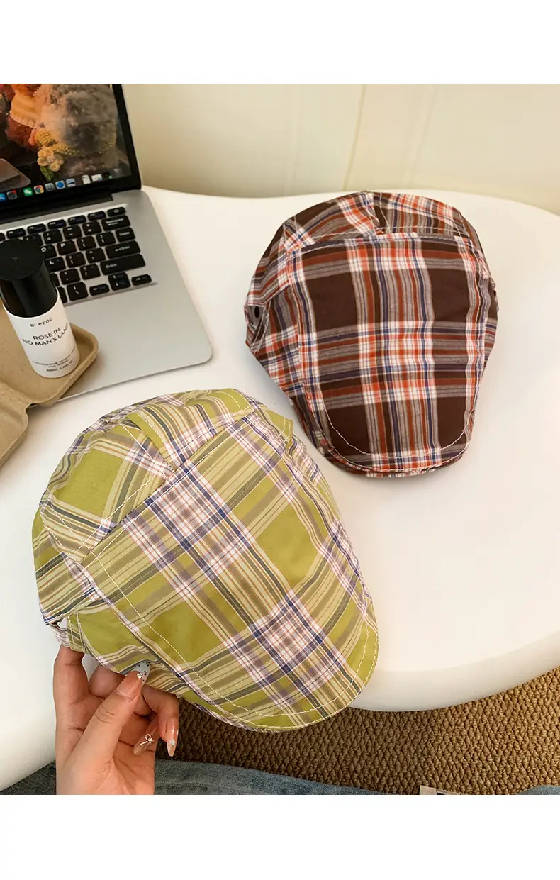 Women Japanese Plaid Forward Cap Spring Summer Beret — feature 15