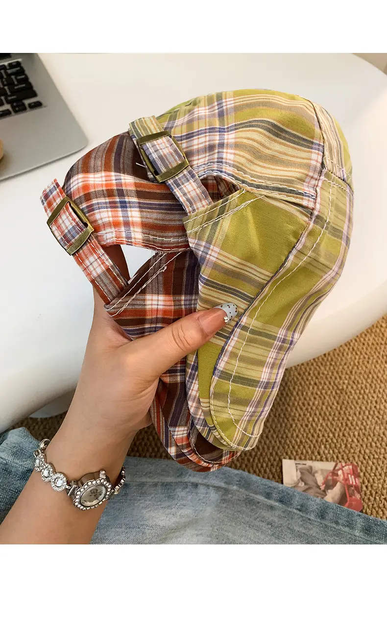 Women Japanese Plaid Forward Cap Spring Summer Beret — feature 16