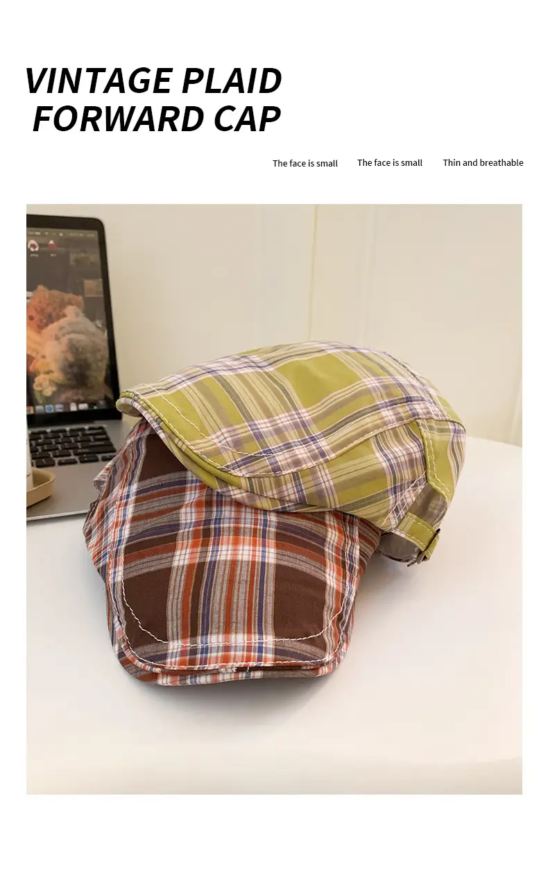 Women Japanese Plaid Forward Cap Spring Summer Beret — feature 2