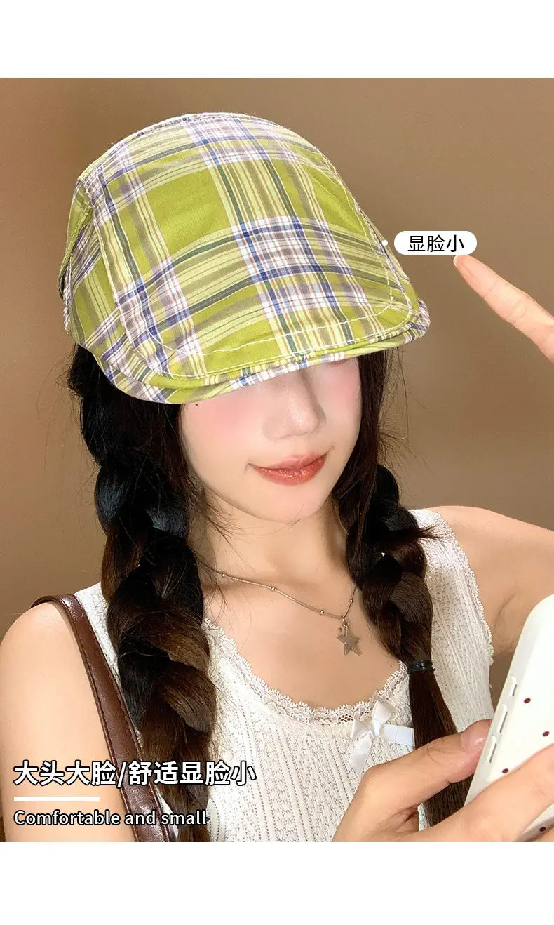 Women Japanese Plaid Forward Cap Spring Summer Beret — feature 3