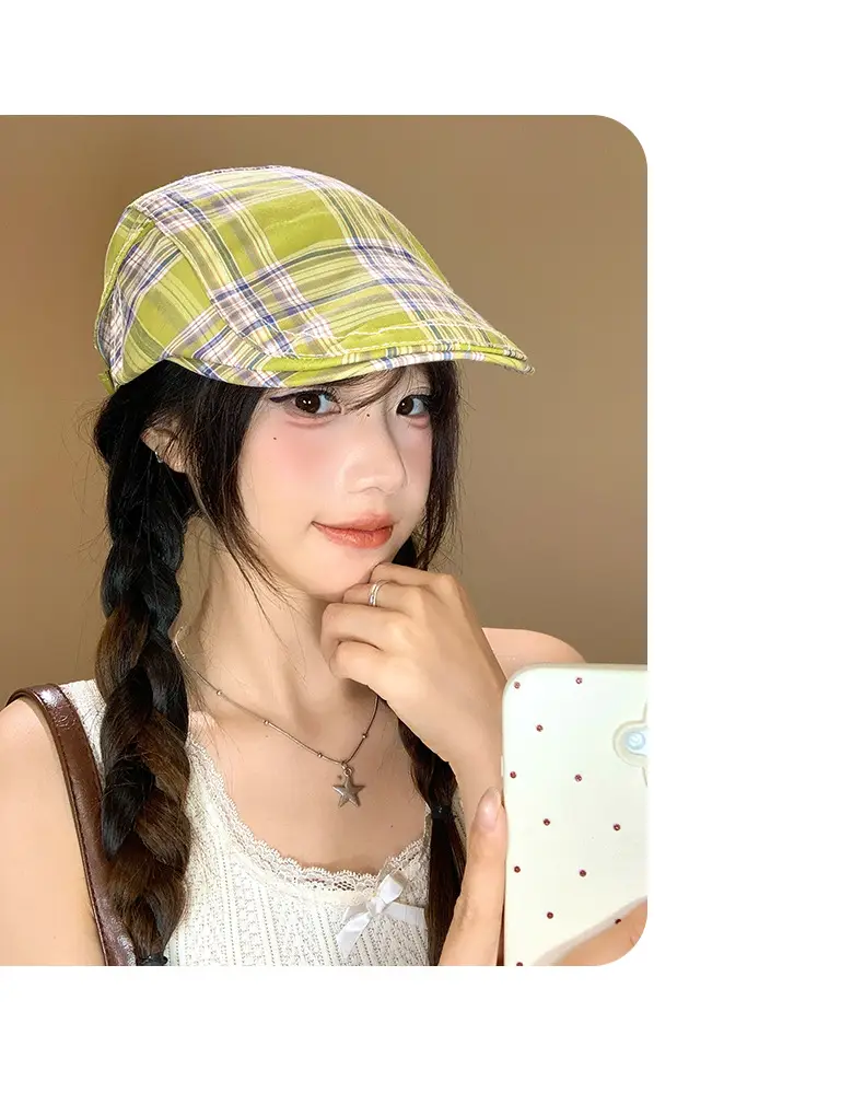 Women Japanese Plaid Forward Cap Spring Summer Beret — feature 8