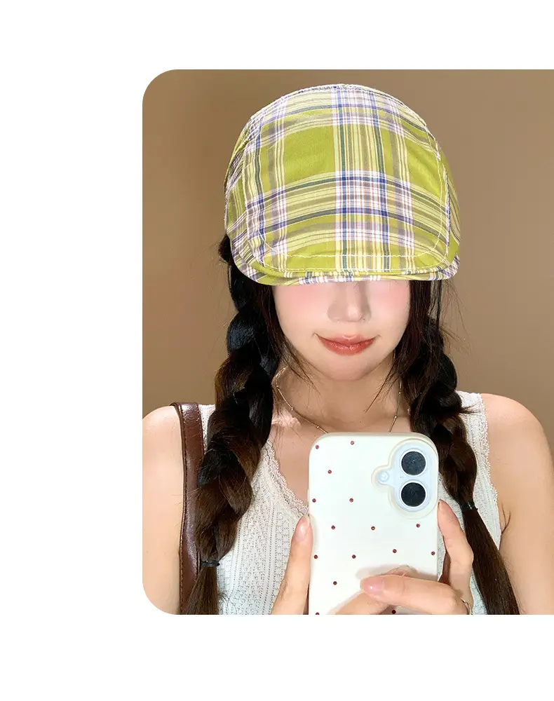 Women Japanese Plaid Forward Cap Spring Summer Beret — feature 9