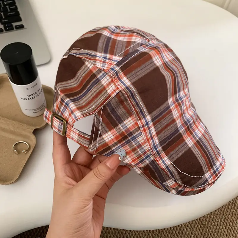Women Japanese Plaid Forward Cap Spring Summer Beret - Image 2