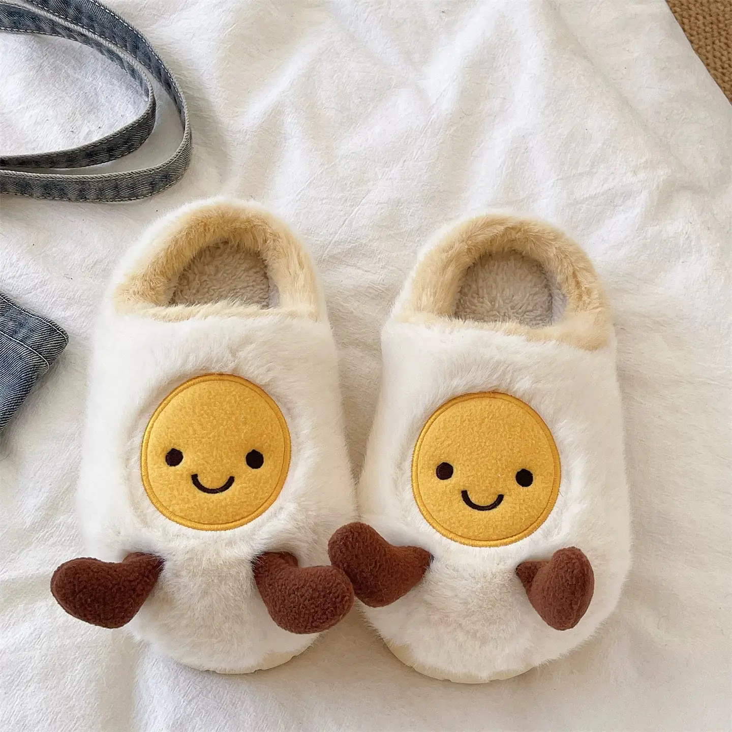 Cute Fried Egg Cotton Slippers Women Winter Warm Anti-Slip - Image 4