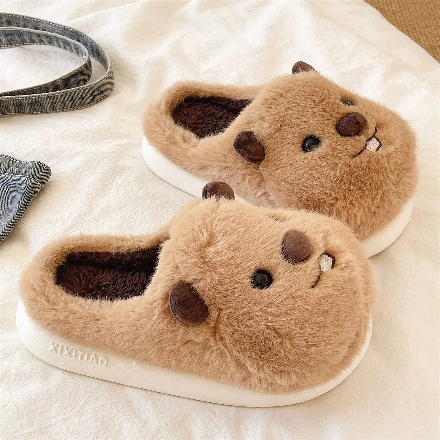Cute Groundhog Cotton Slippers Women Winter Warm Non-Slip - Image 3