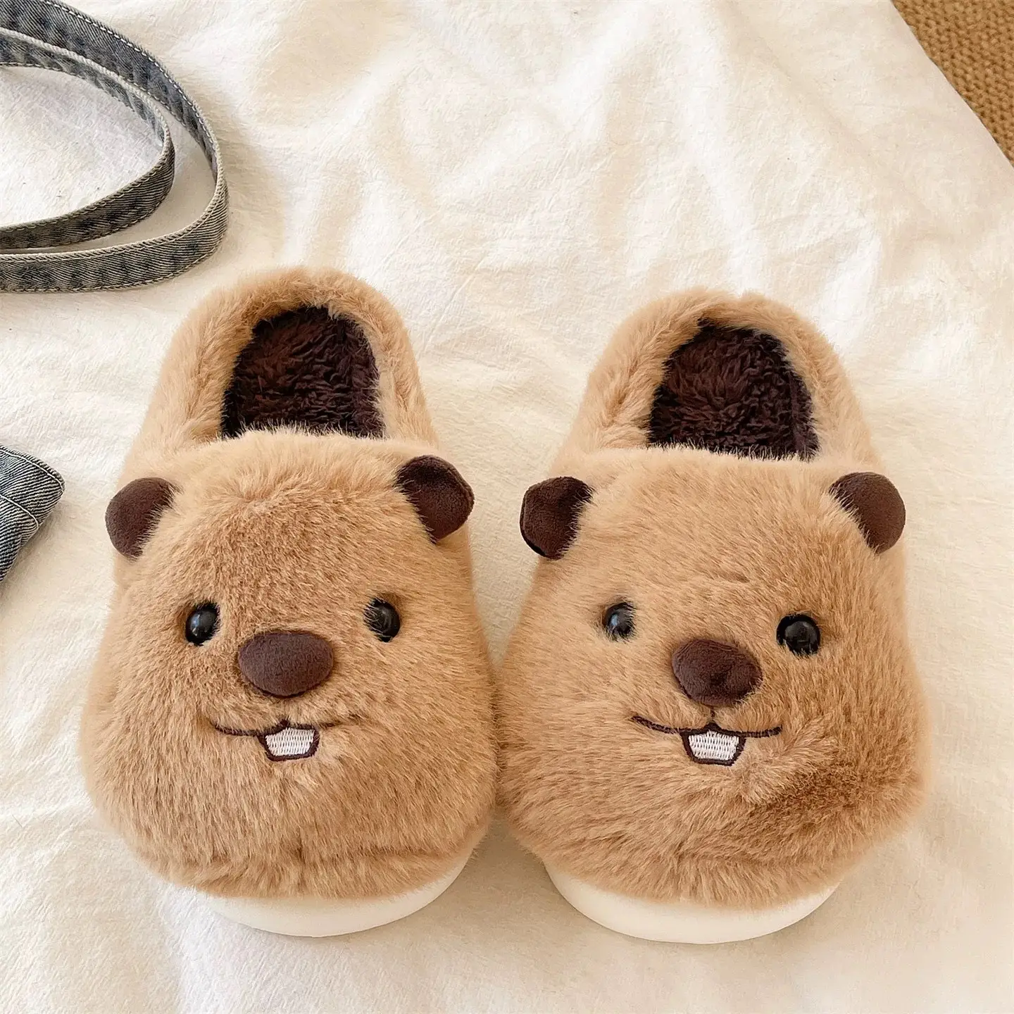 Cute Groundhog Cotton Slippers Women Winter Warm Non-Slip - Image 4