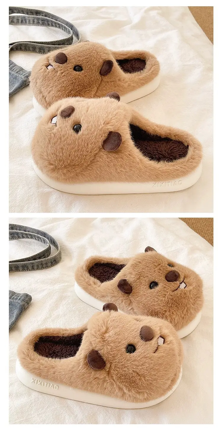 Cute Groundhog Cotton Slippers Women Winter Warm Non-Slip — feature 4