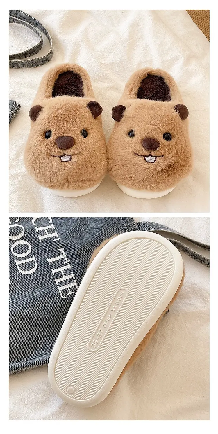 Cute Groundhog Cotton Slippers Women Winter Warm Non-Slip — feature 5