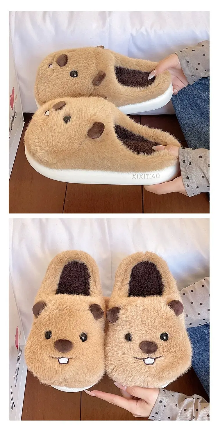 Cute Groundhog Cotton Slippers Women Winter Warm Non-Slip — feature 6