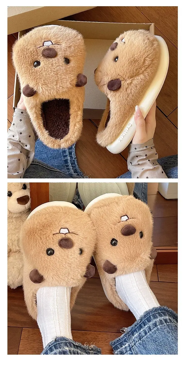 Cute Groundhog Cotton Slippers Women Winter Warm Non-Slip — feature 7