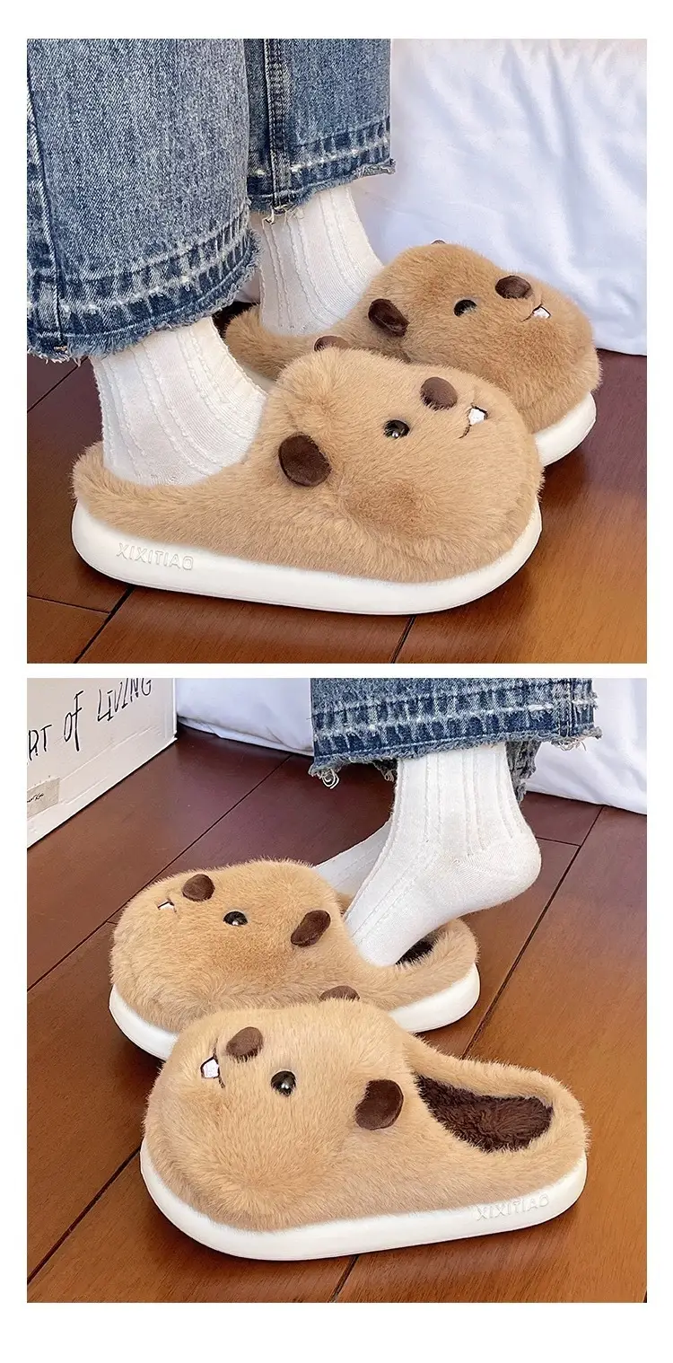 Cute Groundhog Cotton Slippers Women Winter Warm Non-Slip — feature 8