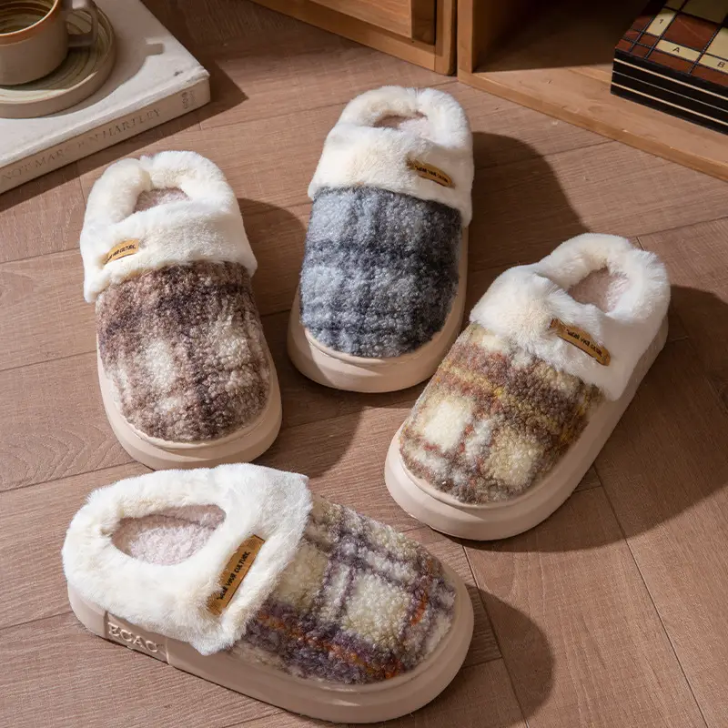 2025 Non-Slip Autumn and Winter Cotton Slippers for Women Plush Color Matching Warm Shoes Indoor Couple Home Thick-Soled Lazy Cotton Slippers - Image 12
