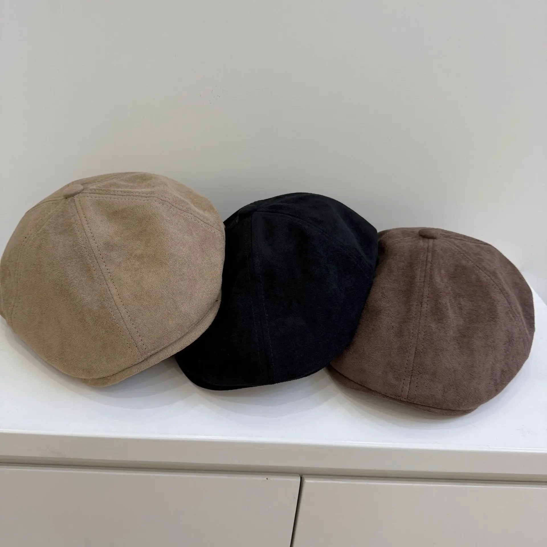 Women Adjustable Duckbill Cap Beige Black Brown - Image 5