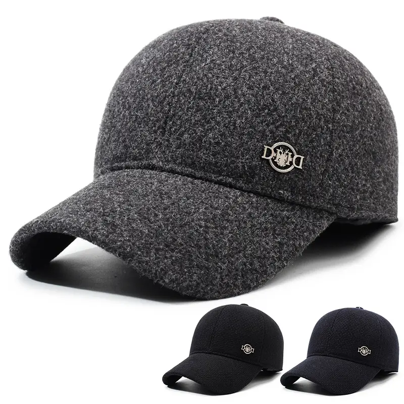 Winter Velvet Baseball Cap with Ear Protection Grey - Image 5