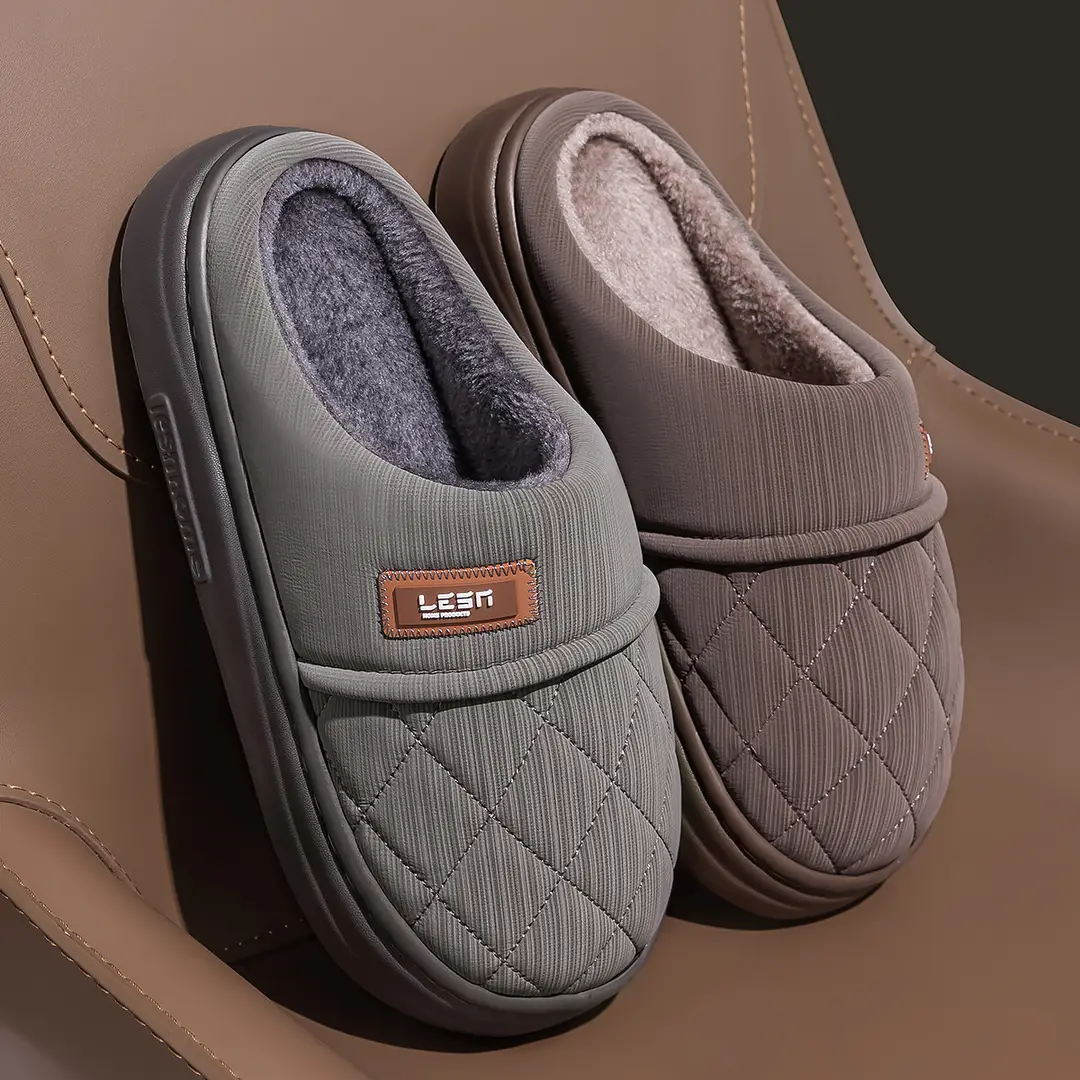 Waterproof Cotton Slippers for Men in Autumn and Winter Home Warm Plush Non-Slip Leather Slippers Baotou Cotton Shoes for Men for Outer Wear - Image 5