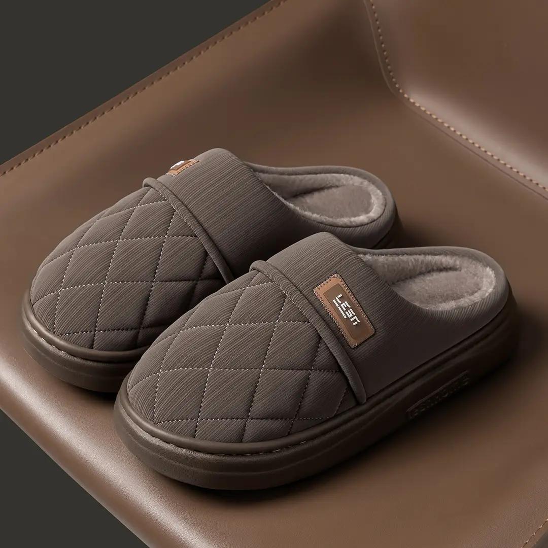 Waterproof Cotton Slippers for Men in Autumn and Winter Home Warm Plush Non-Slip Leather Slippers Baotou Cotton Shoes for Men for Outer Wear - Image 6