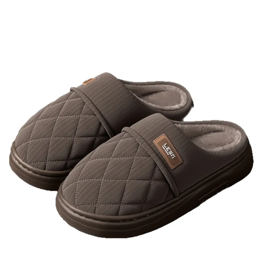 Waterproof Cotton Slippers for Men in Autumn and Winter Home Warm Plush Non-Slip Leather Slippers Baotou Cotton Shoes for Men for Outer Wear - Image 9