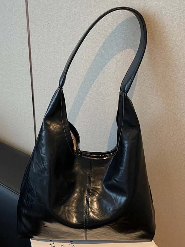 Autumn Retro Brown Leather Shoulder Tote Bag Large Capacity - Image 5