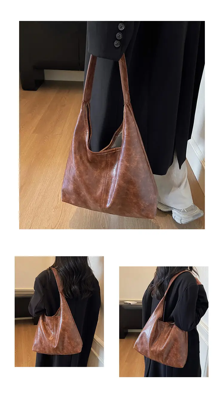 Autumn Retro Brown Leather Shoulder Tote Bag Large Capacity — feature 11